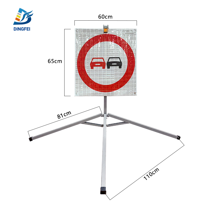 No Overtaking or Passing Reflective Tripod Folding Warning Sign - 